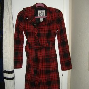 BB Dakota Red Plaid Trench Coat Jacket